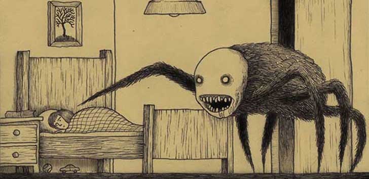 artista hace dibujos de monstruos aterradores en notas adhesivas